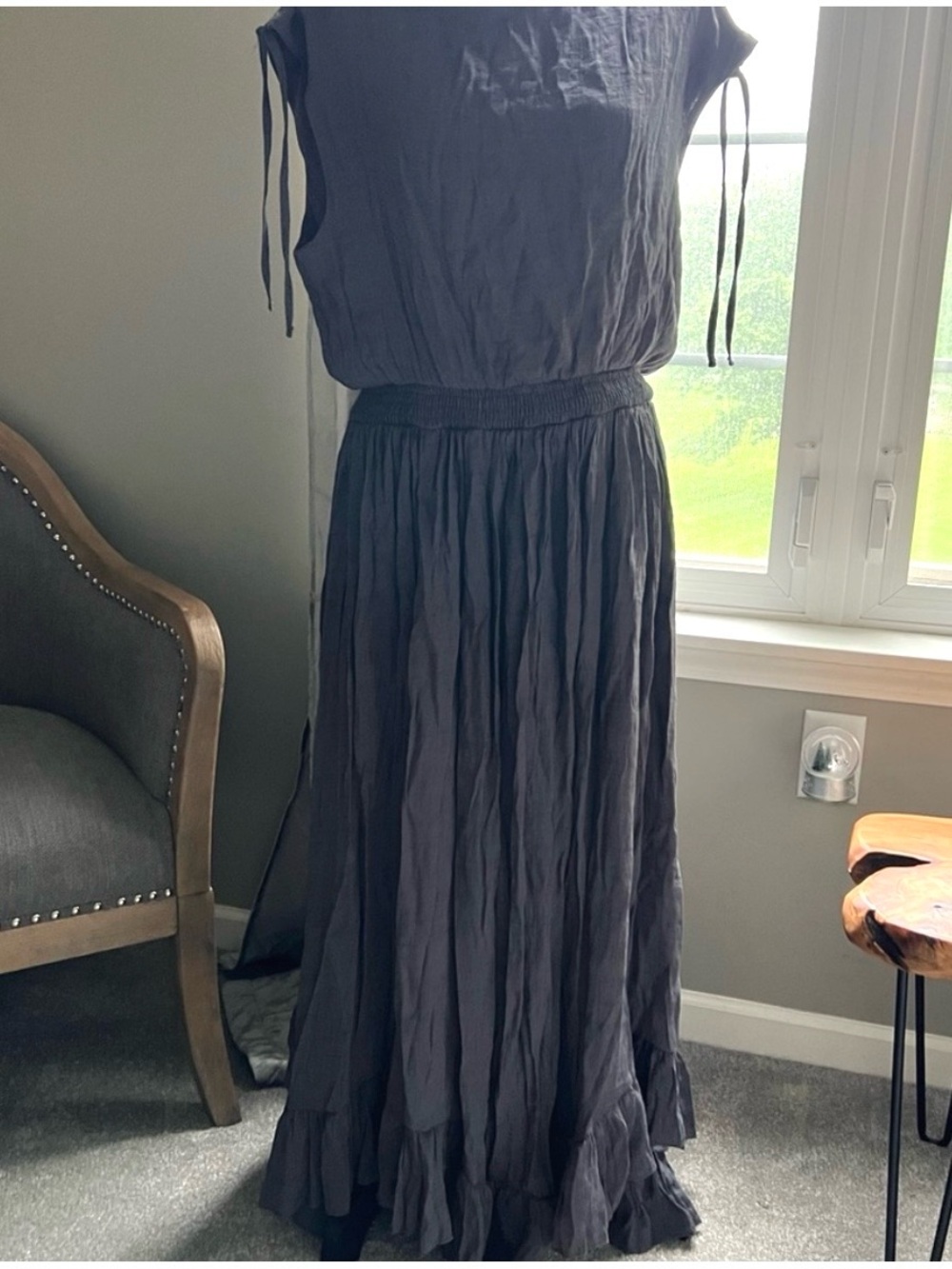 Mia Joy XL Gray Pleated Smocked Maxi Dress for Wedding Guest